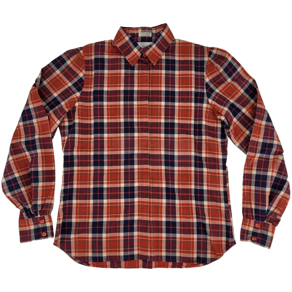 Vintage Levi's Shirt Size 12 Plaid Puff Sleeve Button Front Red Blue Green - Picture 1 of 17